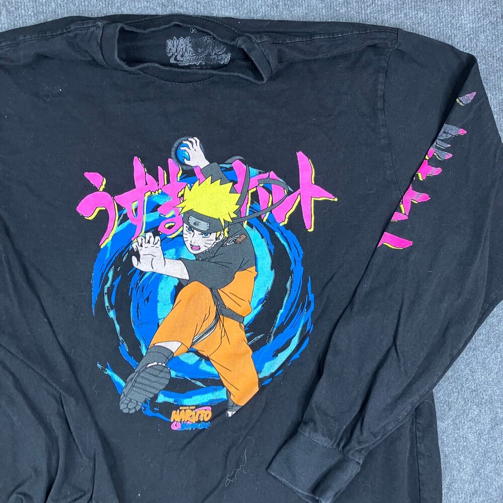 Naruto Shippuden T-Shirt Mens XL Black Long Sleeve‎ Anime Graphic Rasengan Tee